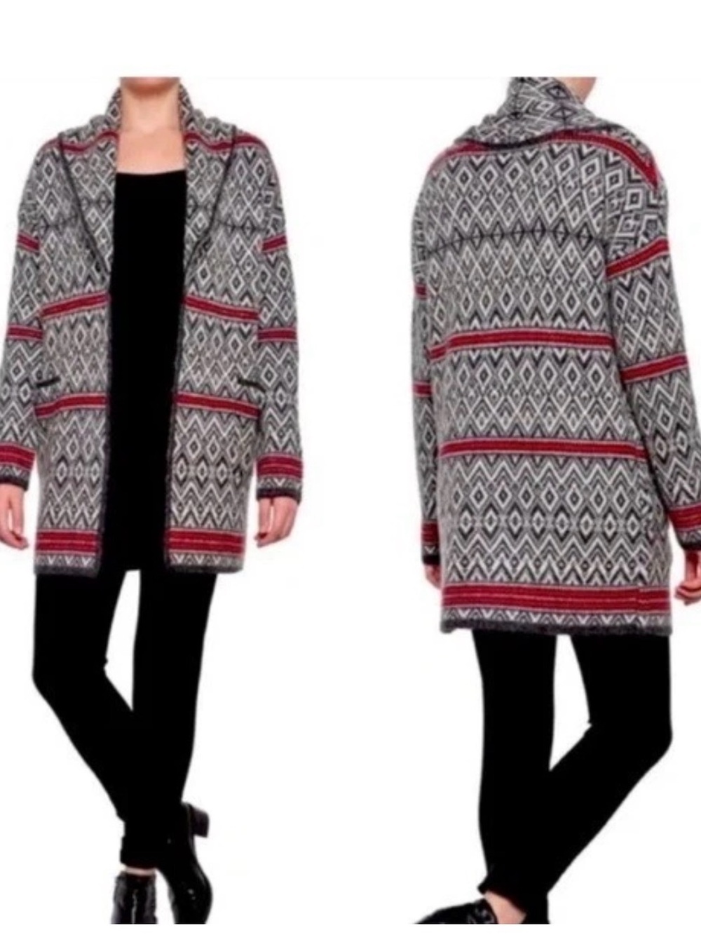 Aspen Cardigan Sweater Nordic Fair Isle Open Front Women's Large Wool Blend 2050